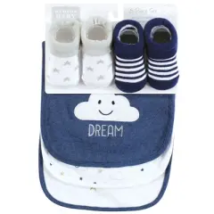 Hudson Baby Infant Boy Cotton Bib and Sock Set, Navy Cloud, One Size