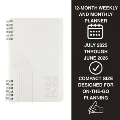 Altitude Supplies 5"x8" Weekly and Monthly Planner, July 2025 to June 2026, Cream Arch