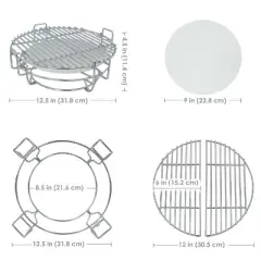 Sunnydaze Half Moon Cooking Grate with Ceramic Deflector Plate for 15" Kamado Egg Grills - 12.5"