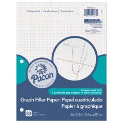 Pacon Graphing Paper, White, 3-Hole Punched, 1/4" Quadrille Ruled, 8" x 10-1/2", 80 Sheets