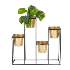 Olivia & May 21"Wide Glam Metal Planter Pot Gold/Black: Iron Stand, Weather-Resistant, Indoor Use