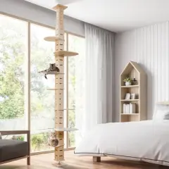 Sevobal Pet Tower, Floor to Ceiling Cat Tower with Platforms and Scratching Posts, Adjustable Height Pillar for Indoor Cats, Brown, 8.25"*8.25"*98.5"