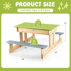 Costway 3-in-1 Kids Picnic Table Outdoor Wooden Water Sand Table w/ Play Boxes