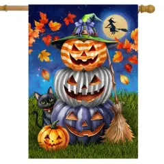 Briarwood Lane House Flag 40x28 For Outdoor Halloween Striped Pumpkin Stack For Halloween House Flag
