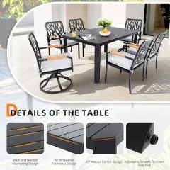 UNISOAR 7PC Outdoor Patio Dining Set with 4 Stationary Chairs and 2 Swivel Rockers