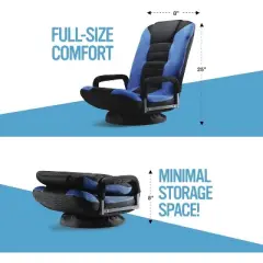 Swivel Gaming Floor Chair  6 Adjustable Positions, Lumbar Support, Removable Cover, Arm Rests, Foldable, Stylish Blue with Black Stripe Maple99