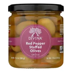 Divina Red Pepper Stuffed Olives - Case of 6/7.8 oz