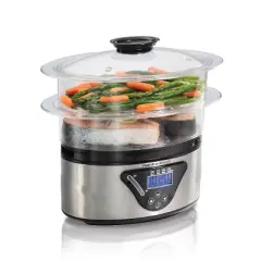 Hamilton Beach Big Food Steamer - Black: 800W Rice & Vegetable Steamer, Automatic Keep Warm, Dishwasher-Safe Parts