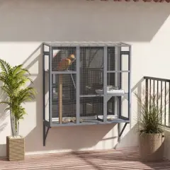 PawHut Catio Outdoor, Cat Window Catio for 2-3 Large Indoor Cats with 2 Jumping Platforms, Scratching Post, Cat Window Box for Playing, Sunbathing