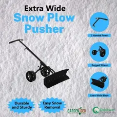 Gardenised Extra Wide 36 in. Snow Shovel Plow Pusher Remover with Large Rugged Wheels, Heavy Duty, Black