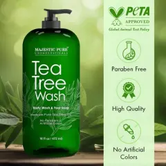 Majestic Pure Tea Tree Body Wash - Soothes & Moisturizes Irritated Skin - 16 Fl Oz