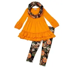 Girls Camo Flower Tunic, Scarf & Legging Set - Mia Belle Girls