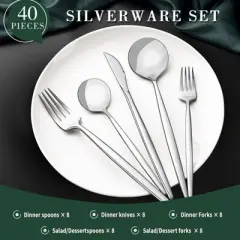 Itopfox 40-Piece Silverware Set for 8 Stainless Steel Flatware Cutlery Set with Knife Spoon & Fork Kitchen Utensils for Home Hotel Wedding Restaurant