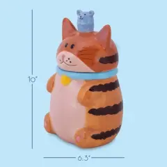 100 North Dolomite Ceramic 10 inch Everyday Cookie & Candy Jar Airtight Lid: Kitchen Canisters, Pet Treat Containers, Orange Tabby Striped Cat & Mouse