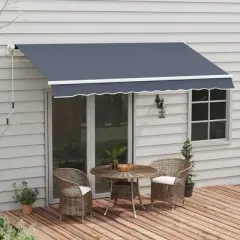Outsunny 12' x 8' Patio Awning, Canopy Retractable Sun Shade Shelter with Manual Crank Handle for Deck, Yard, Dark Gray