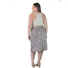 Plus Size Knee Length Floral Print Elastic Waistband Skirt