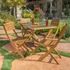 GDFStudio Rabion Outdoor 5 pcs  Acacia Wood Foldable Dining Set