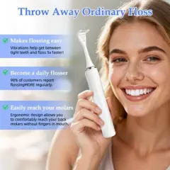 YEVYO Electric Flosser for Teeth - 140000 Ultra-High Frequency Dual-Line Flossing, Cleaning, Tongue Scraper, Gum Massager - Reusable Flossers, White