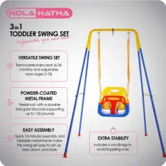 HolaHatha 3 in 1 Toddler Swing Set, Infant Backyard Play, Includes 4 Sandbags, Adjustable Rope & Removable Baby Seat, Indoor/Outdoor Play, Multicolor
