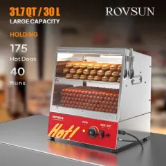 ROVSUN 32QT/30L Hot Dog Steamer Hut Steamer, Hot Dog Steamer Bun Warmer Cooker 175 Hot Dogs & 40 Buns Capacity for Party Event Concession Stand