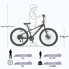 INFURNIC Bicycles Freestyle Kids Bike with Shimano 7 Speed and Double Disc Brakes for Boys and Girls 12 Years and Up, Purple, 68.8"*26.77"*47.6"