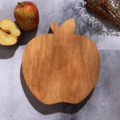 SEVOBAL Serving Platters Cute Apple Shape Wood Cheese and Bread Board with Asymmetrical Modern Design for Cakes, Appetizers, Brown, 9.5"*9.5"*1"