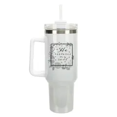 Elanze Designs He Restores My Soul Psalm Floral Frame 40 oz. Stainless Steel, Large Water Bottle Coffee Mug, Spill & Leak Resistant, Thermal Travel