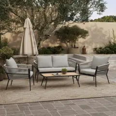 LuxenHome 4-Piece Outdoor Aluminum with PE Rope Patio Set with Cushions