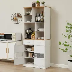VECELO Kitchen Pantry Cabinet Freestanding Storage Cupboard with Door and Shelves Buffet Cabinet