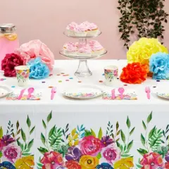 Sparkle and Bash 3 Pack Plastic Floral Tablecloth for Wedding, Birthday Party, Disposable Tablecloths for Rectangle Tables, Tea Party, 54 x 108 In