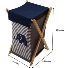 Bacati - Elephants Blue/Gray Laundry Hamper with Wooden Frame