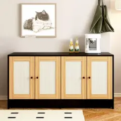 Lirago Black Double Litter Box Enclosure 47x19.8x23.6"-Hidden Furniture for 2 Cats with Rattan Doors