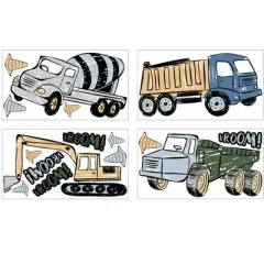 Sweet Jojo Designs Boy Wall Decal Stickers Art Nursery D&eacute;cor Construction Truck Green Blue and Grey 4pc