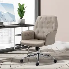 Vinsetto Modern Mid-Back Tufted Velvet Fabric Home Office Desk Chair with Adjustable Height, Swivel Adjustable Task Chair with 
Armrests, Light Gray
