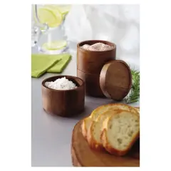 Rachael Ray Wooden 3-Tier Stacking Salt Box: Light Brown Nesting Pinch Bowls, Hand Wash, 4-Piece Set