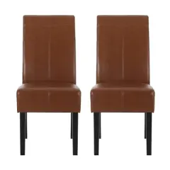 Christopher Knight Home Set of 2 Pertica Faux Leather Upholstered T Stitch Dining Chairs Cognac Brown/Espresso