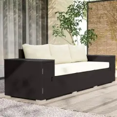 Outsunny Wicker Outdoor Couch with Storage, Thickened Cushions, 3 Seater Patio Sofa with Wide Armrests and Seat for Porch, Garden, Yard