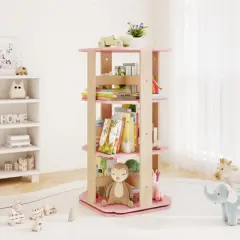 Costway 360&deg; Spinning 3-Tier Kids Book Shelf Tower with 12 Sectors Cute Square Book Stand