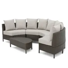 Christopher Knight Home Harper Outdoor Wicker 4 Seater Semi-Circle Sectional Sofa Set with Water-Resistant Cushions