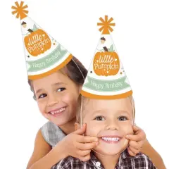 Big Dot of Happiness Little Pumpkin - Cone Happy Birthday Party Hats for Kids and Adults - Set of 8 (Standard Size)