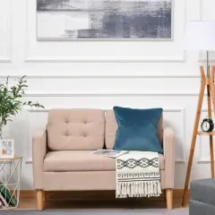 HOMCOM Modern 2-Seater Loveseat Button-Tufted Fabric Couch with Storage Chest, Cushions and Rubberwood Legs for Living Room