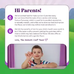 Kids Iron Gummies, Blood Builder Iron Supplements for Kids with Gentle for Stronger Immunity & Energy, Grape Flavor, Nature's Craft , 60ct