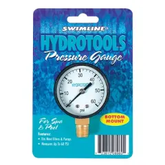 Swimline 60PSI HydroTools Bottom Mount Pressure Gauge Swimming Pool Filter Pump Accessory 2.75" - Black/White