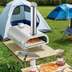 VEVOR Dual Fuel Pizza Oven Outdoor, 12 Inch Wood Fire & Propane Gas Pizza Oven, Pellet & Propane Pizza-Maker with Thermometer, Silver