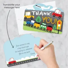 Big Dot of Happiness Cars, Trains, and Airplanes - Shaped Thank You Cards - Transportation Birthday Party Thank You Note Cards with Envelopes - 12 Ct