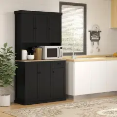 HOMCOM Buffet with Hutch, Kitchen Pantry Storage Cabinet with Microwave Oven Countertop, Drawer, and Cupboards