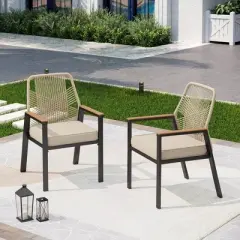 Captiva Designs 7pc Patio Dining Rectangle Steel Table and Fixed Wicker Chairs with Thick Cushions