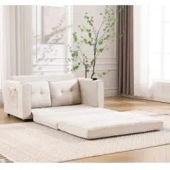 Folding Sofa Bed With Two Storage Pockets,Linen Convertible Foldable Couch Bed,Loveseat Sleeper Sofa,Couches For Living Room,Apartment-Cuddlewood