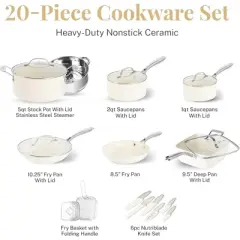 Gotham Steel Cream 20 Piece Cookware Set and Nutriblade Knife Set