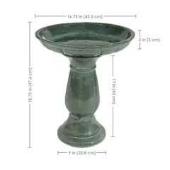 Sunnydaze Avignon Ceramic Bird Bath with Glazed Finish - Green Mist - 18.75" H